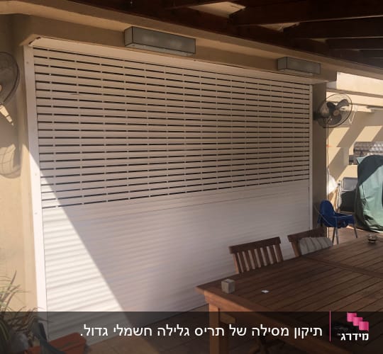 תריסים לבנים סגורים על קיר חיצוני